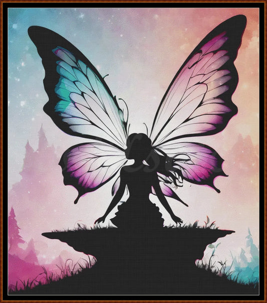 Swallowtail Fairy Silhouette cross stitch pattern A unique and exclusive design to modXstitch, conceived and expertly created with the help of AI, by Sam. Swallowtail Fairy Silhouette is a fantasy style cross stitch pattern that comes as a full coverage pattern with absolutely no back-stitching or pesky half-stitches. Also, Swallowtail Fairy Silhouette is available in 2 different design sizes - cross stitch regular & XL And each sale includes both B&W and colour charts