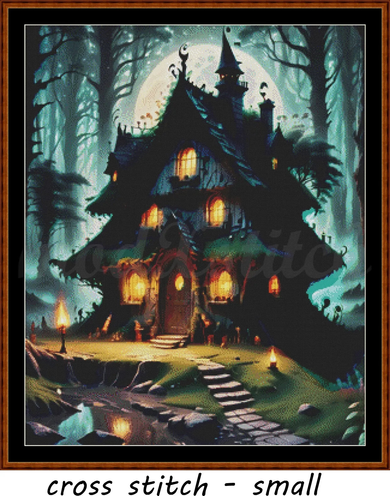 Witch's Cottage cross stitch pattern A unique and exclusive design to modXstitch, conceived and expertly created with the help of AI, by Sam.