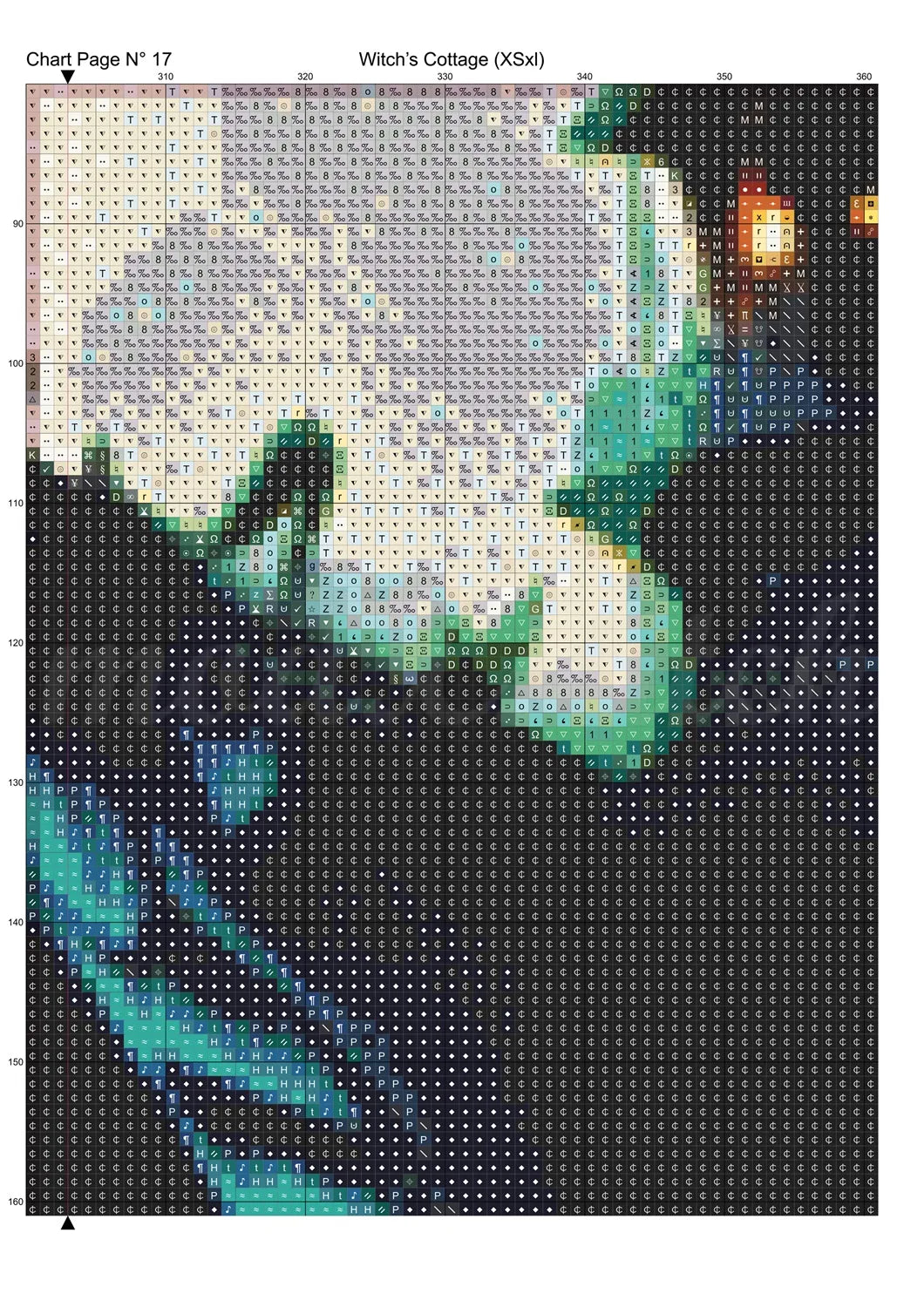 Witch's Cottage cross stitch pattern A unique and exclusive design to modXstitch, conceived and expertly created with the help of AI, by Sam.