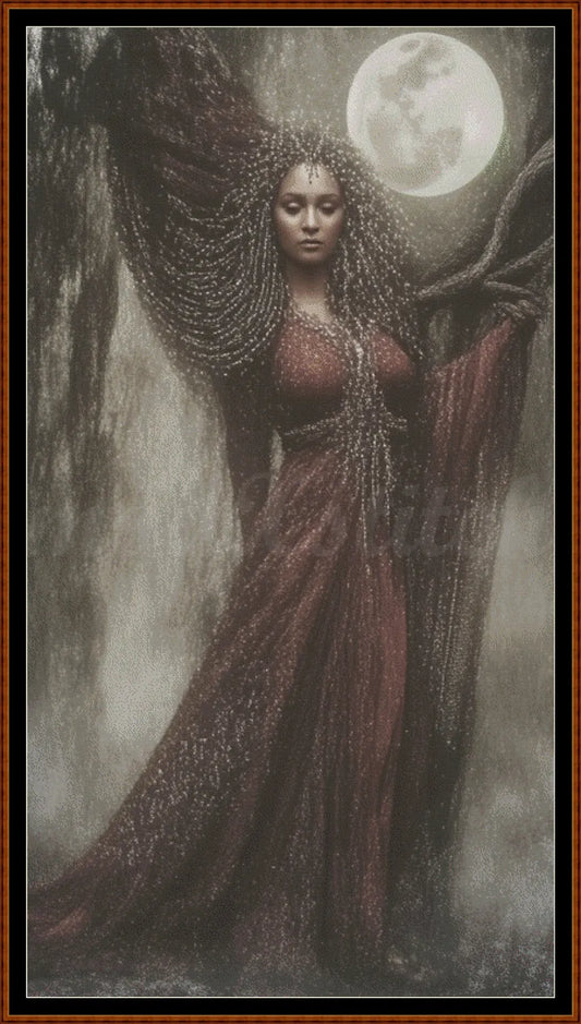 Under The Moon cross stitch pattern A unique and exclusive design to modXstitch, conceived and expertly created with the help of AI, by Sam.