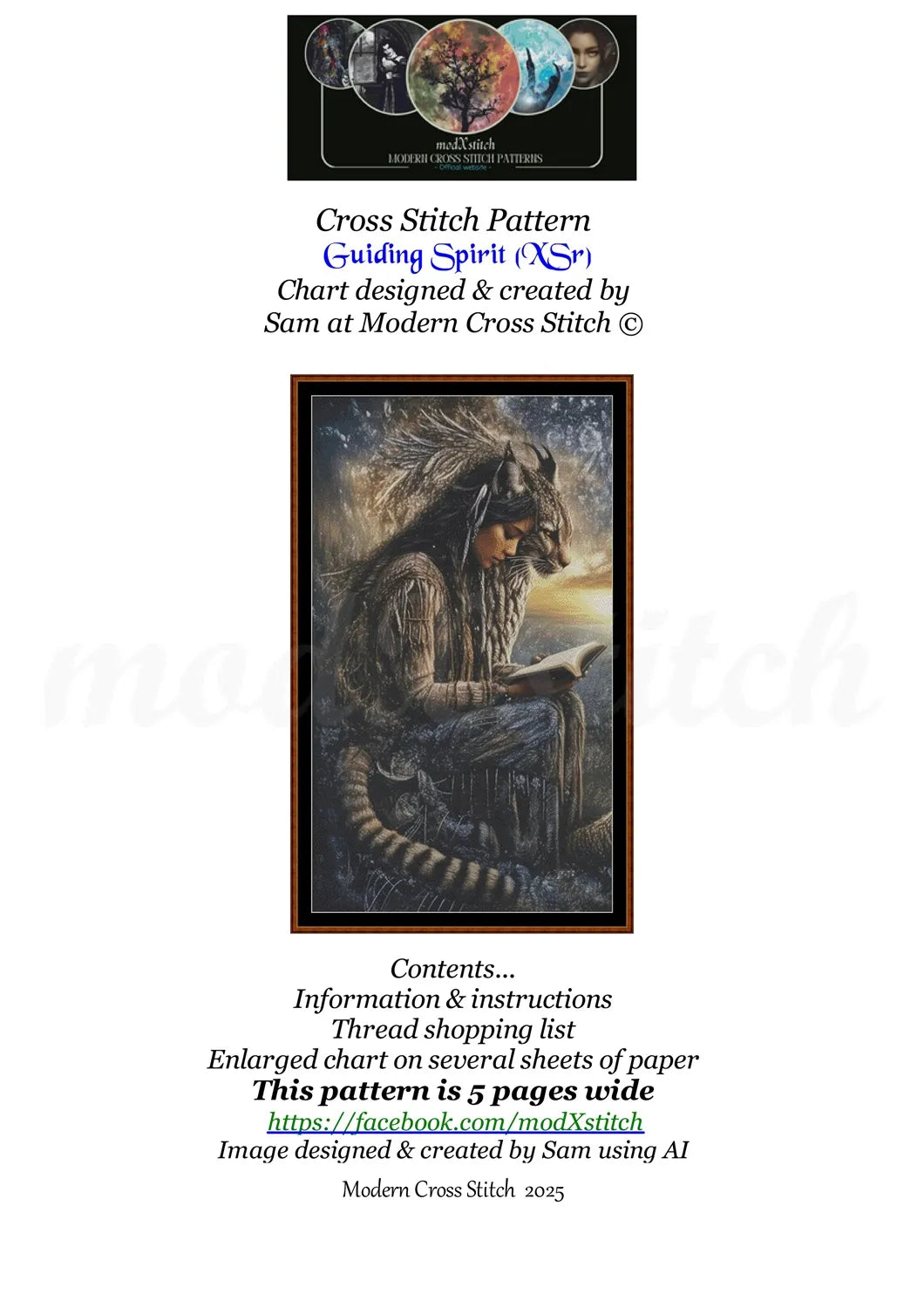 Guiding Spirit cross stitch pattern A unique and exclusive design to modXstitch, conceived and expertly created with the help of AI, by Sam.