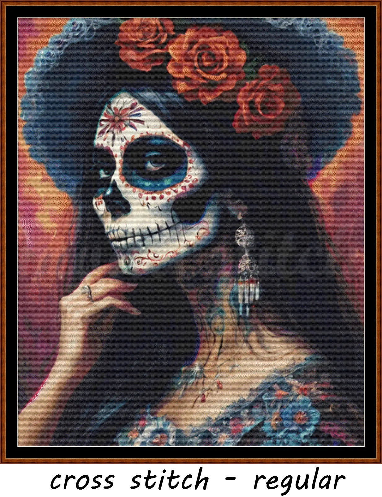La Catrina Rose cross stitch pattern A unique and exclusive design to modXstitch, conceived and expertly created with the help of AI, by Sam.