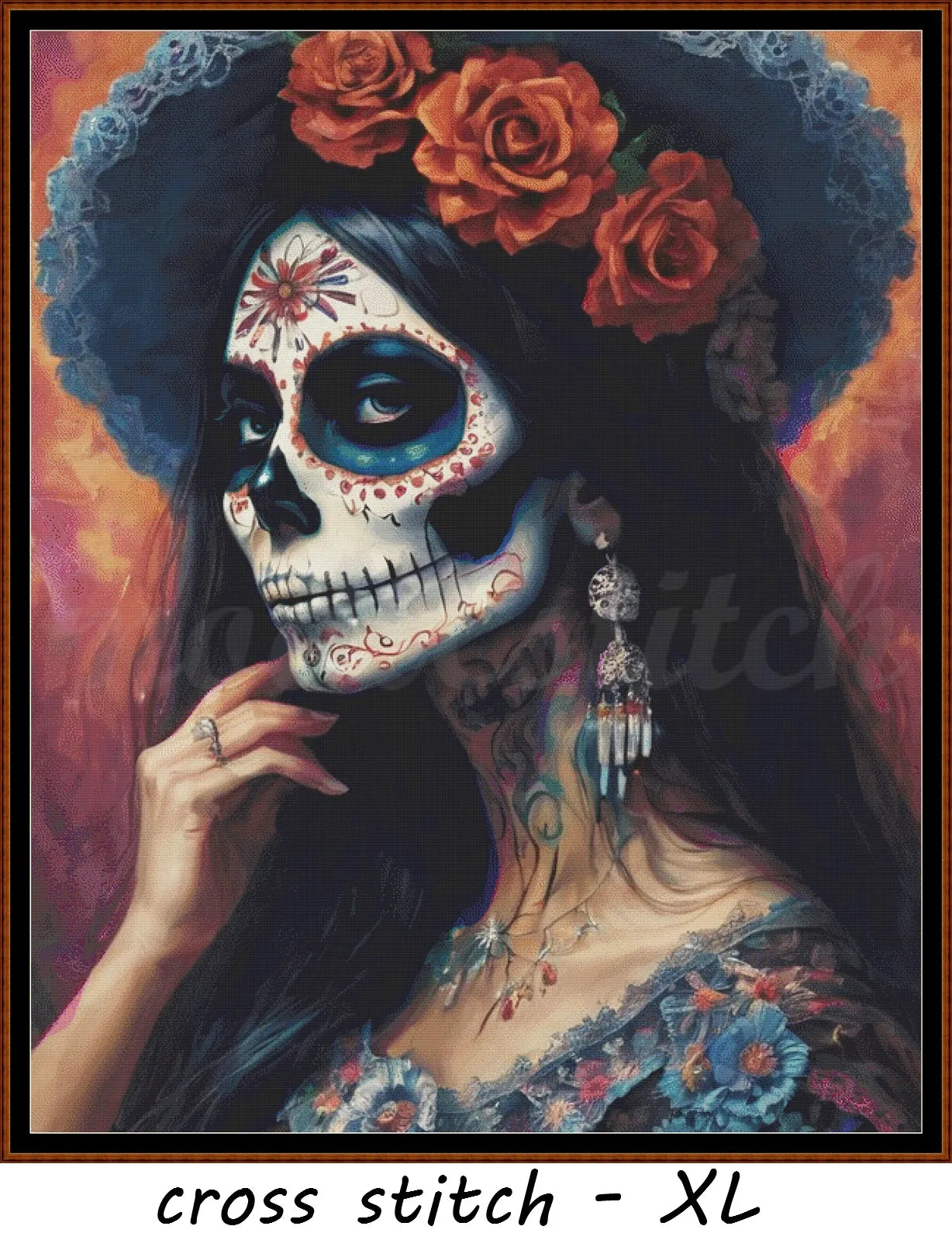 La Catrina Rose cross stitch pattern A unique and exclusive design to modXstitch, conceived and expertly created with the help of AI, by Sam.