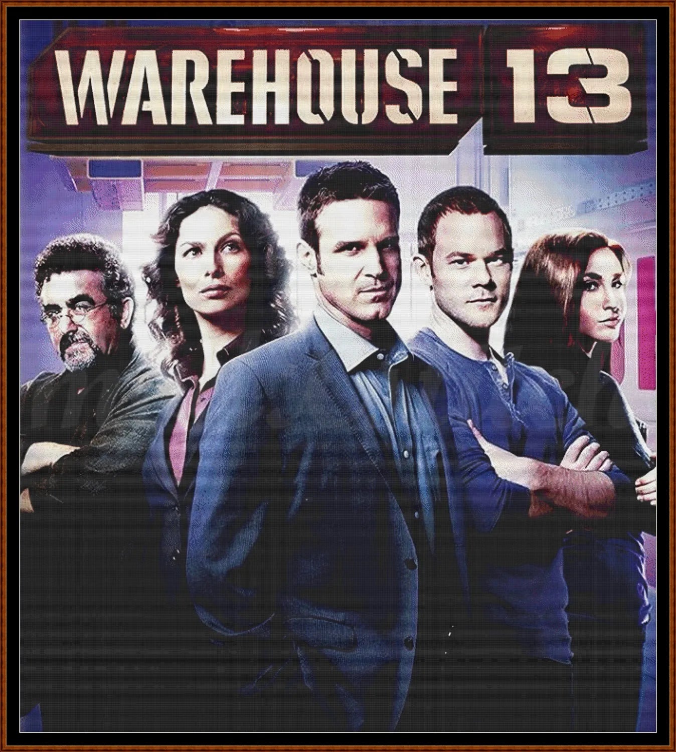 Warehouse 13 cross stitch pattern Warehouse 13 is a fantasy TV cross stitch pattern that comes as a full coverage pattern with absolutely no back-stitching or pesky half-stitches. Warehouse 13 is available in 2 different design sizes - cross stitch regular & XL And each sale includes both B&W and colour charts