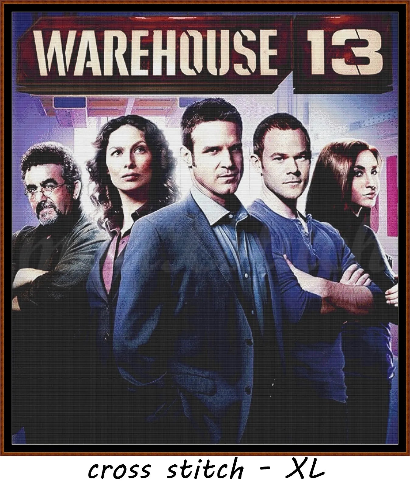 Warehouse 13 cross stitch pattern Warehouse 13 is a fantasy TV cross stitch pattern that comes as a full coverage pattern with absolutely no back-stitching or pesky half-stitches. Warehouse 13 is available in 2 different design sizes - cross stitch regular & XL And each sale includes both B&W and colour charts