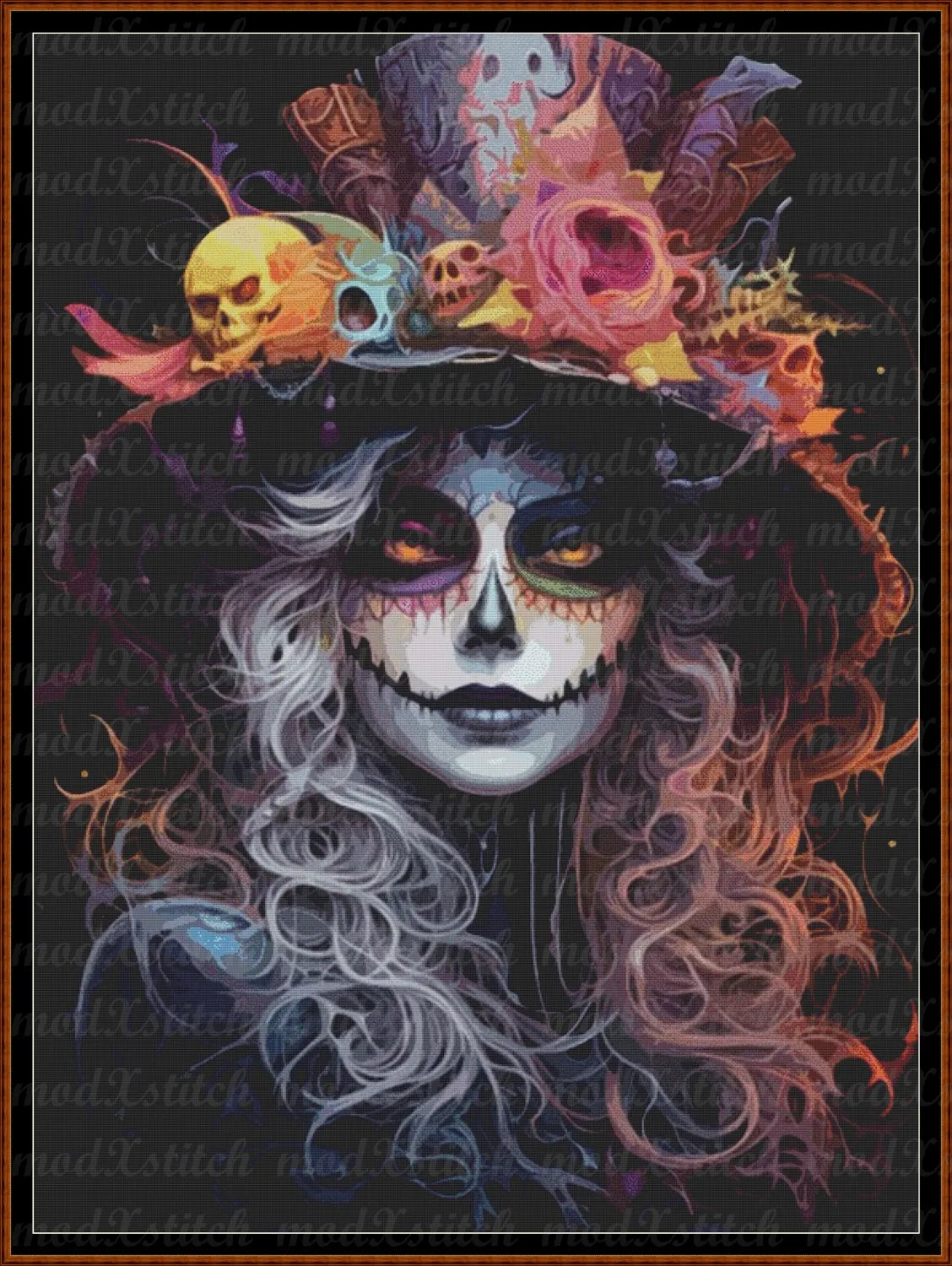 Ready For The Spirits cross stitch pattern A unique design to modXstitch, expertly created by Sam. Ready For The Spirits is a sugar skull cross stitch pattern that comes as a full coverage pattern with absolutely no back-stitching or pesky half-stitches. Also, Ready For The Spirits is available in 2 different design sizes - cross stitch regular & XL And each sale includes both B&W and colour charts