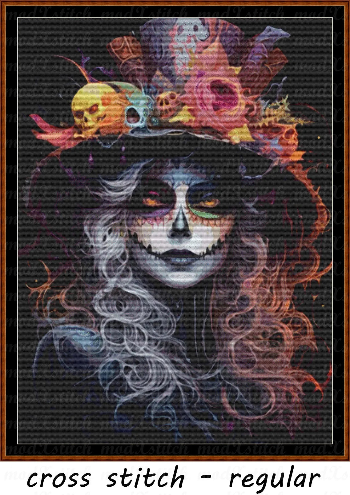 Ready For The Spirits cross stitch pattern A unique design to modXstitch, expertly created by Sam. Ready For The Spirits is a sugar skull cross stitch pattern that comes as a full coverage pattern with absolutely no back-stitching or pesky half-stitches. Also, Ready For The Spirits is available in 2 different design sizes - cross stitch regular & XL And each sale includes both B&W and colour charts