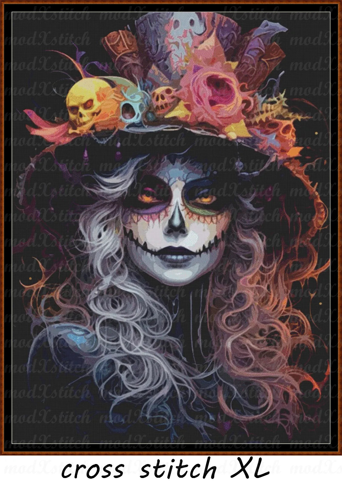 Ready For The Spirits cross stitch pattern A unique design to modXstitch, expertly created by Sam. Ready For The Spirits is a sugar skull cross stitch pattern that comes as a full coverage pattern with absolutely no back-stitching or pesky half-stitches. Also, Ready For The Spirits is available in 2 different design sizes - cross stitch regular & XL And each sale includes both B&W and colour charts