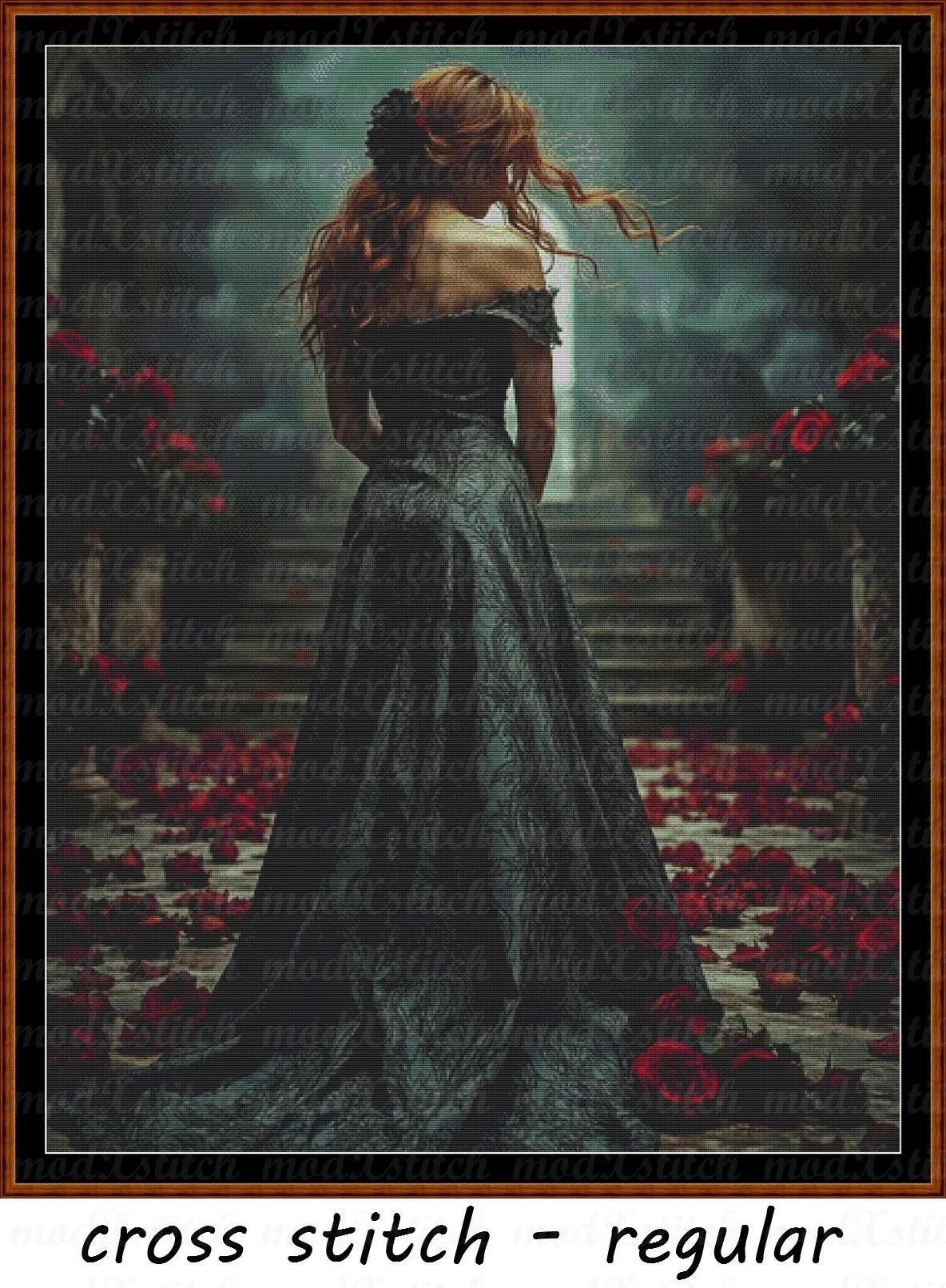 Gothic Ladies - Rose cross stitch pattern A unique and exclusive design to modXstitch, conceived and expertly created with the help of AI, by Sam.