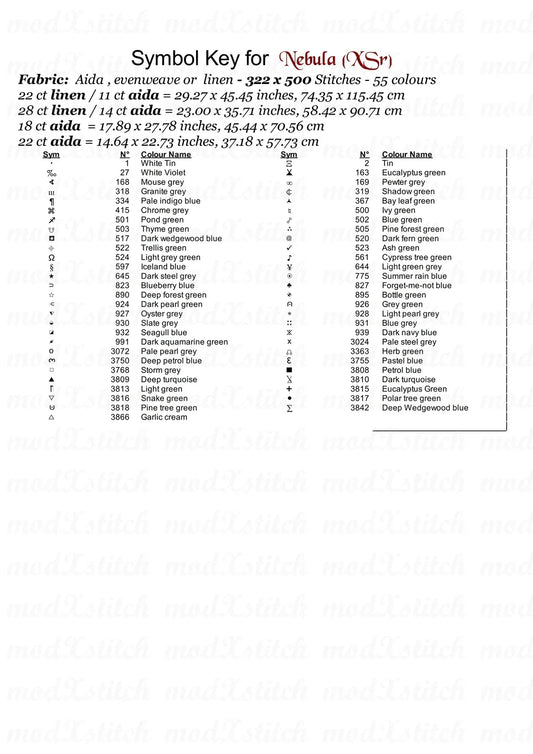 Nebula cross stitch pattern A unique design to modXstitch, image from NASA and pattern expertly created by Sam.