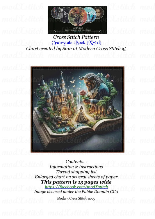 Fairytale Book cross stitch pattern A unique design to modXstitch, expertly created by Sam. Fairytale Book is a beauty and the beast cross stitch pattern that comes as a full coverage pattern with absolutely no back-stitching or pesky half-stitches.