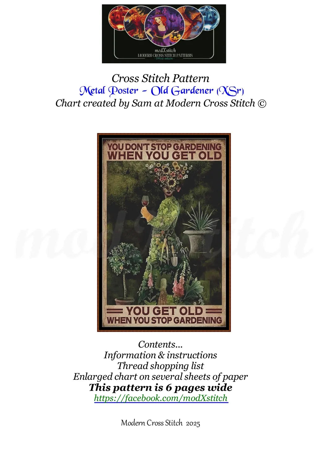 Old Gardener cross stitch pattern A unique design to modXstitch, expertly created by Sam.