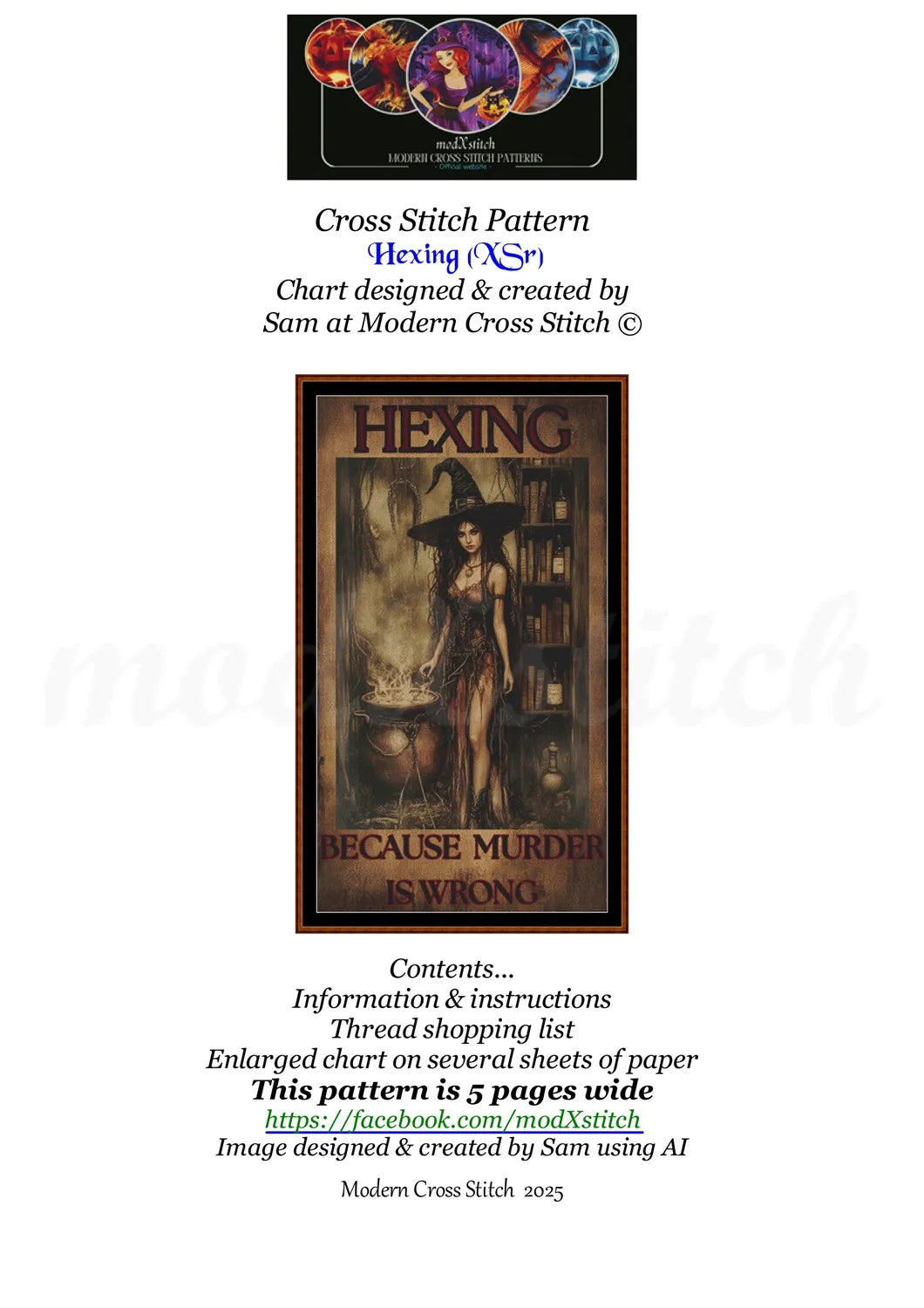 Hexing cross stitch pattern A unique design to modXstitch, expertly created by Sam.