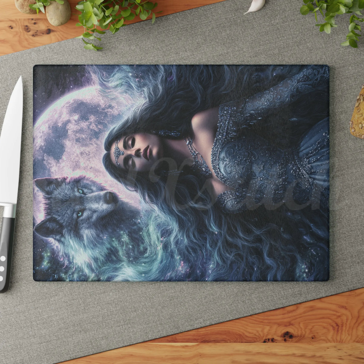Spirit Guide - Wolf - Tempered Glass Cutting Board