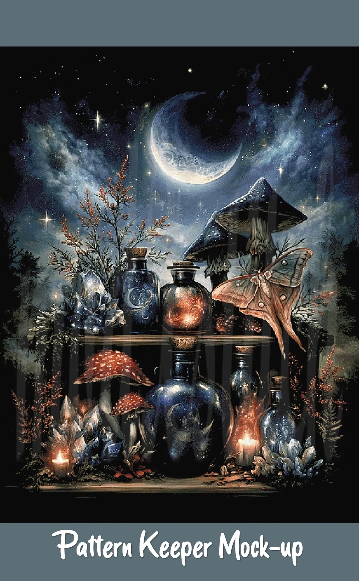 Witch's Shelf - Fire Cross Stitch Pattern | Full Coverage Fine Art Chart PDF Bundle