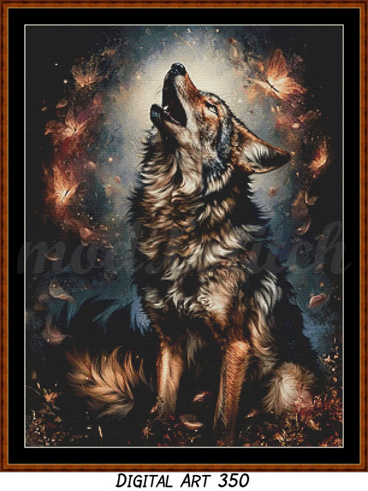 Wolf of Autumn Cross Stitch Pattern | Full Coverage Fine Art Chart PDF Bundle