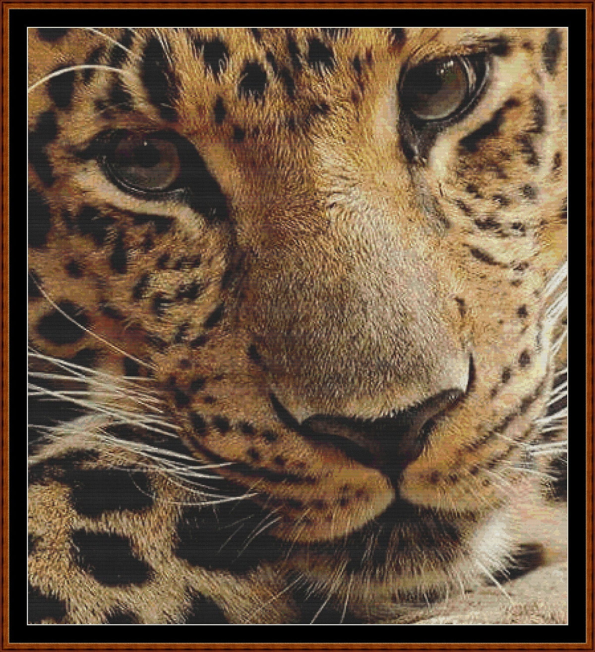 Up Close leopard cross stitch patterns are expertly created from art under CC0 license