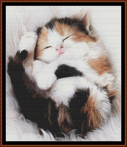 Sleepy Kitten 2 cat cross stitch pattern created under CC0 license