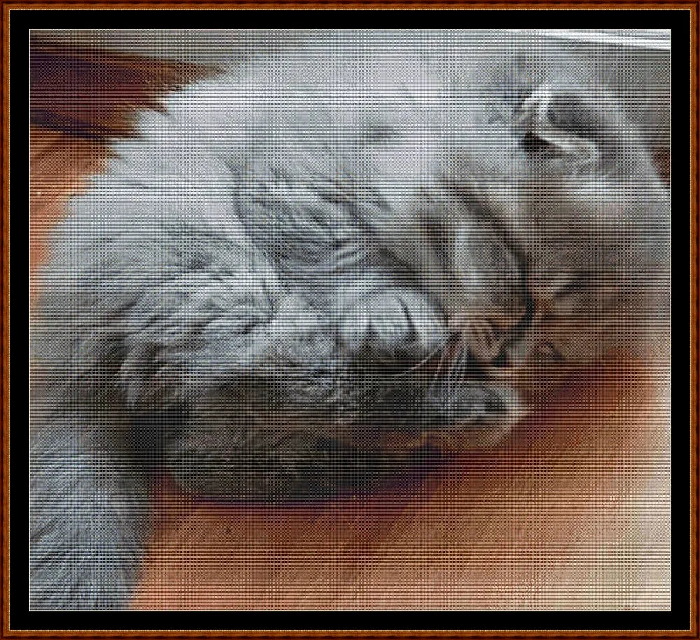 Tired Kitty cat cross stitch patterns created under CC0 license