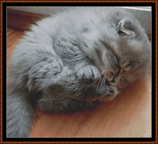 Tired Kitty cat cross stitch patterns created under CC0 license