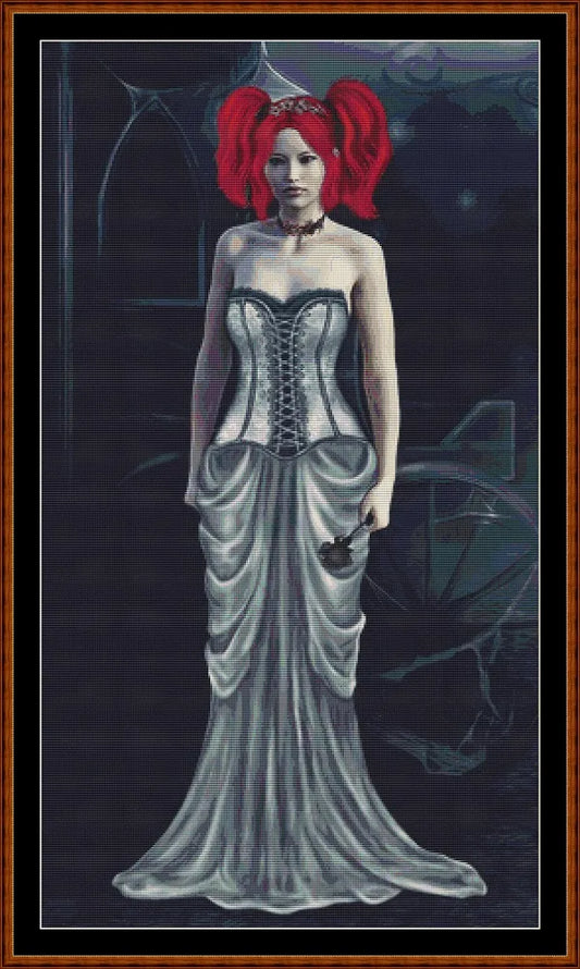 At The Ball cross stitch pattern is a gothic lady design and is expertly created from art by Enrique Meseguer (Darksouls1) under Public Domain CC0 license