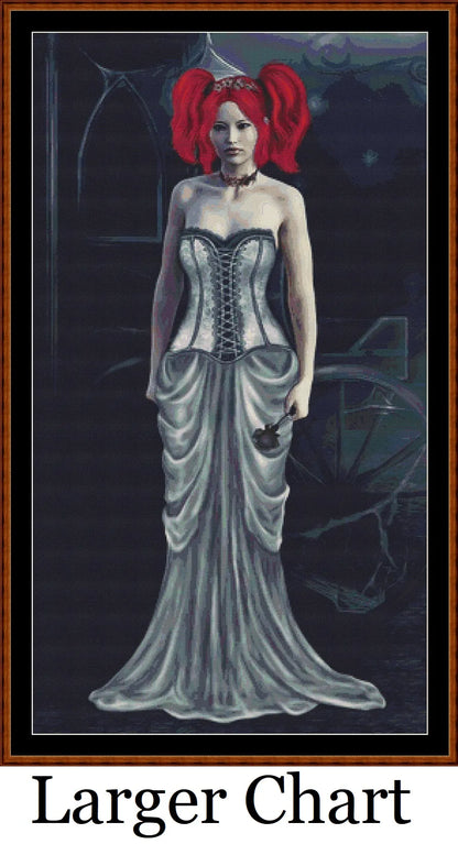 At The Ball cross stitch pattern is a gothic lady design and is expertly created from art by Enrique Meseguer (Darksouls1) under Public Domain CC0 license
