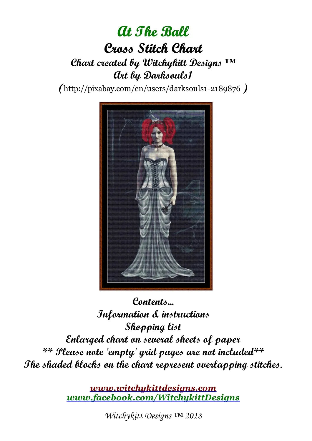 At The Ball cross stitch pattern is a gothic lady design and is expertly created from art by Enrique Meseguer (Darksouls1) under Public Domain CC0 license