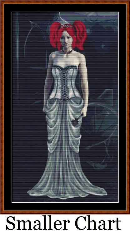 At The Ball cross stitch pattern is a gothic lady design and is expertly created from art by Enrique Meseguer (Darksouls1) under Public Domain CC0 license