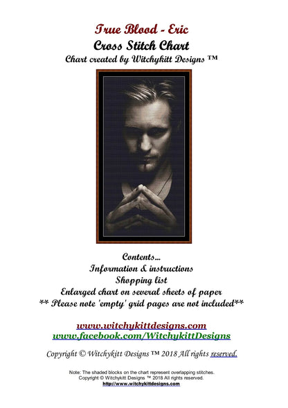 True Blood - Eric, the vampire, cross stitch patterns are expertly created by Sam under CC0 license