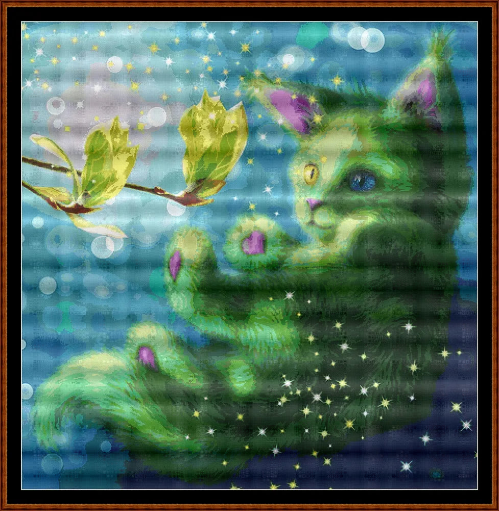 Green cat patterns are expertly created from art by Irina Pirogova under Public Domain CC0 license