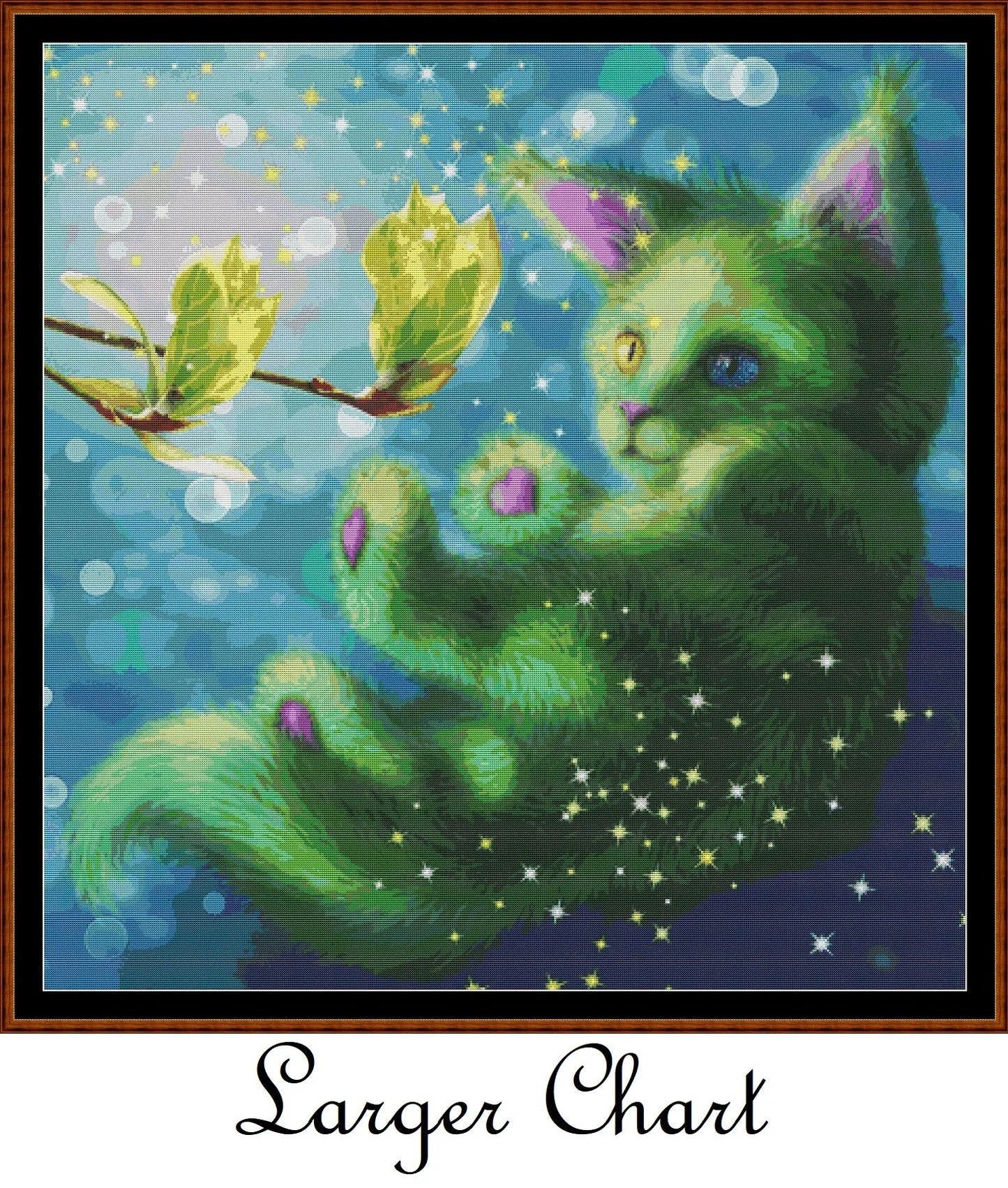 Green cat patterns are expertly created from art by Irina Pirogova under Public Domain CC0 license