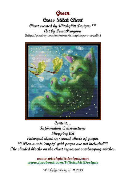 Green cat patterns are expertly created from art by Irina Pirogova under Public Domain CC0 license