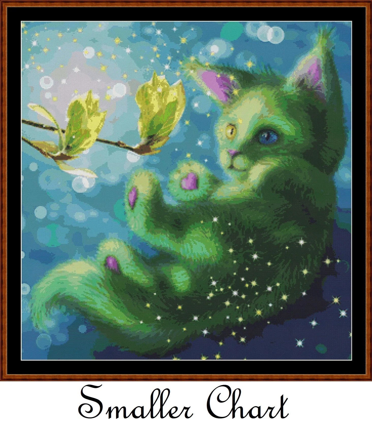 Green cat patterns are expertly created from art by Irina Pirogova under Public Domain CC0 license