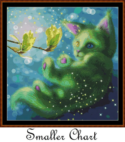 Green cat patterns are expertly created from art by Irina Pirogova under Public Domain CC0 license
