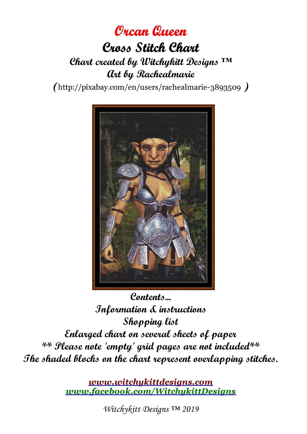 Orcan Queen cross stitch patterns are expertly created from art by Rachealmarie under CC0 license