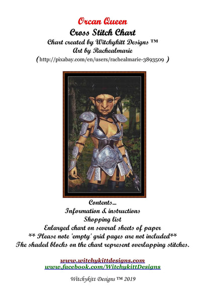 Orcan Queen cross stitch patterns are expertly created from art by Rachealmarie under CC0 license