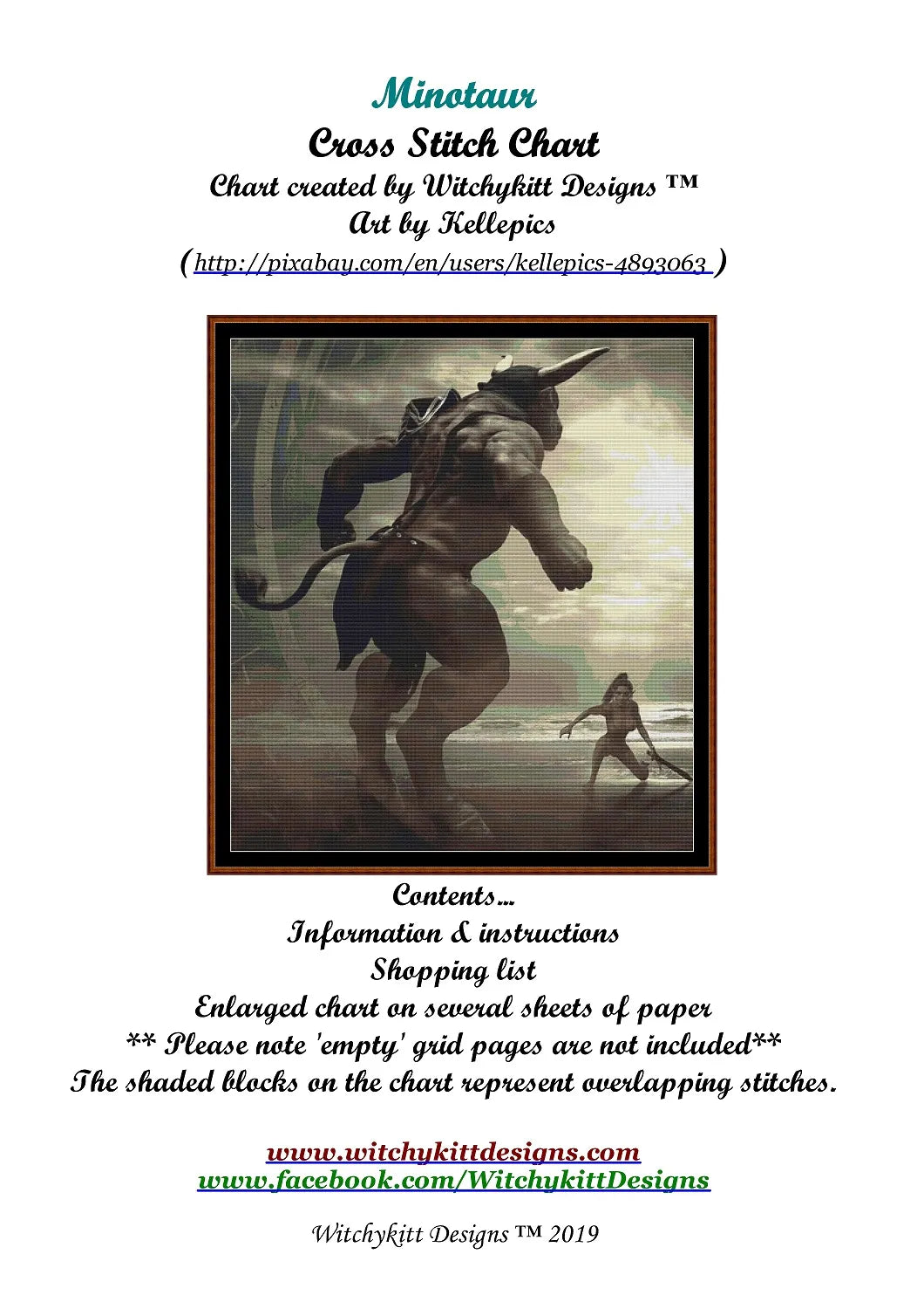 Minotaur cross stitch patterns are expertly created from art by Stefan Keller (Kellepics) under CC0 license