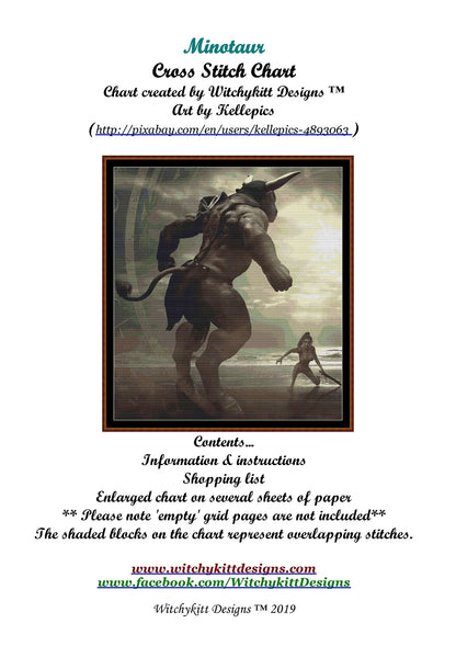 Minotaur cross stitch patterns are expertly created from art by Stefan Keller (Kellepics) under CC0 license