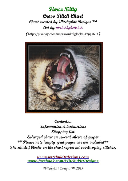 Fierce Kitty cross stitch patterns are expertly created from art by Andreas Glöckner (onkelglocke) under CC0 license