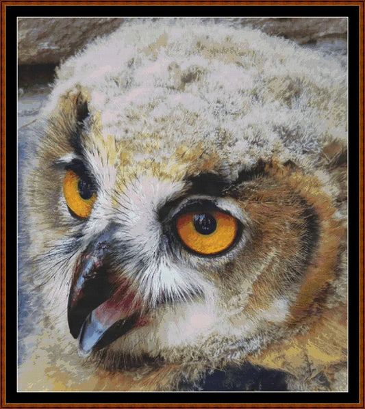 Eagle Owl Baby cross stitch patterns are expertly created from art by Sabine Löwer (papaya45) under CC0 license