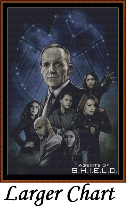 Expertly created patterns by Sam. - Agents Of SHIELD cross stitch patterns Agents Of SHIELD is a superhero Marvel pattern that comes as a full coverage pattern with no back-stitching. Additionally, Agents Of SHIELD is available in 2 different design sizes - cross stitch small & regular Each sale includes the B&W chart