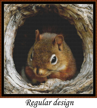 In A Hole chipmunk cross stitch patterns are expertly created from art by Jack Bulmer under CC0 license