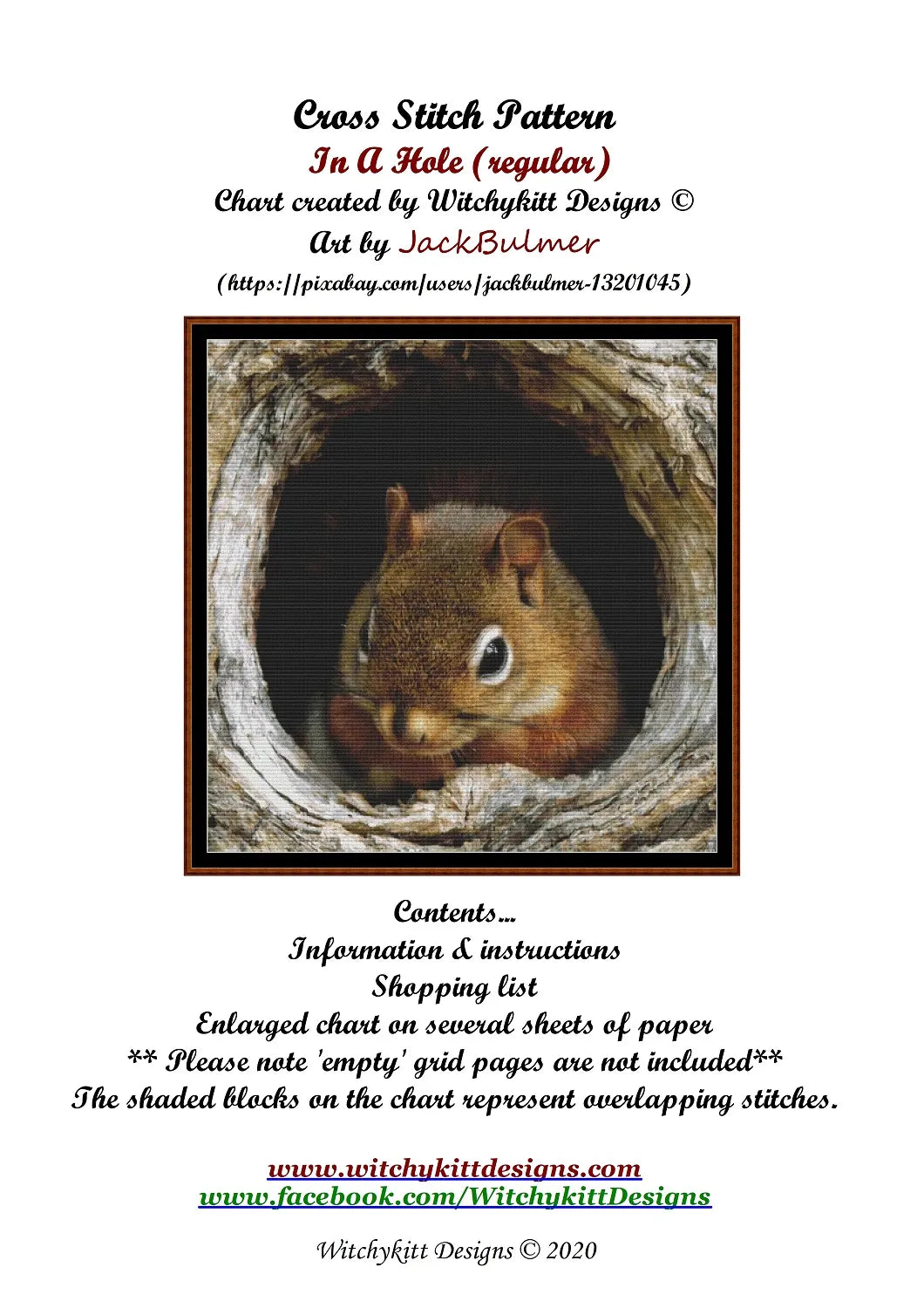 In A Hole chipmunk cross stitch patterns are expertly created from art by Jack Bulmer under CC0 license