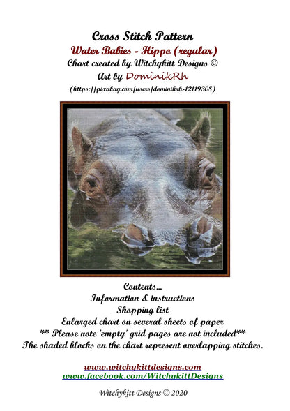 Water Babies - Hippo cross stitch patterns are expertly created from art by Dominik Rheinheimer under CC0 license