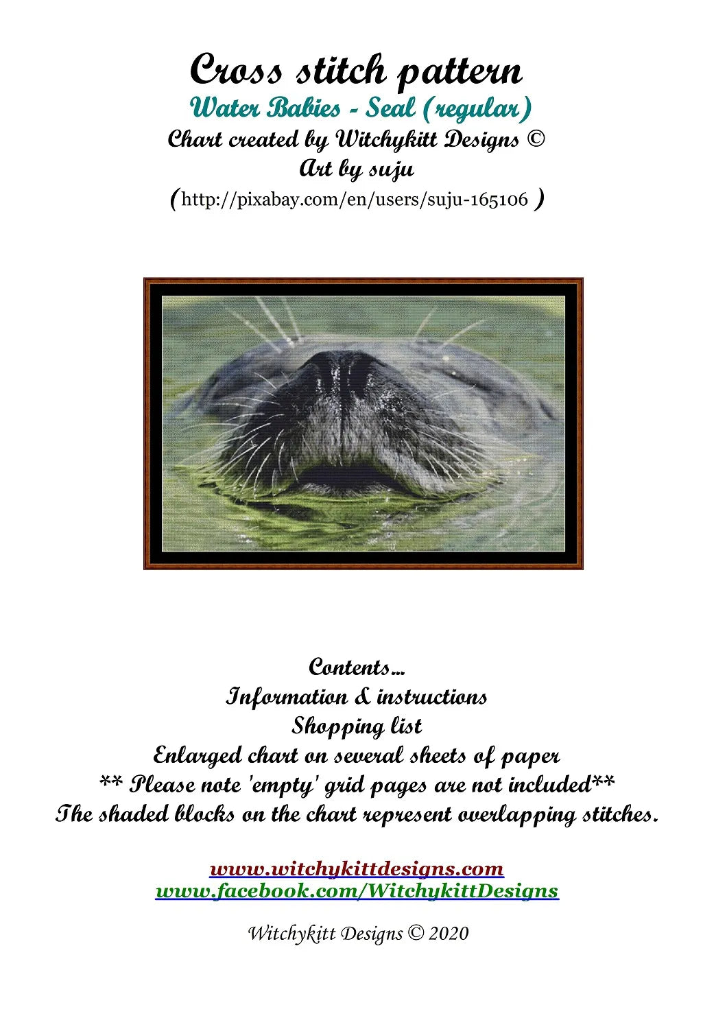 Water Babies - Seal cross stitch patterns are expertly created from art by Susanne Jutzeler under CC0 license