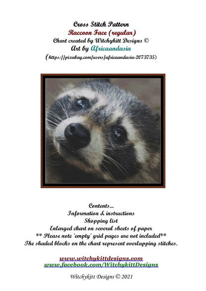 Raccoon cross stitch patterns are expertly created from art by Markus Wagner (Africaandasia) under CC0 license