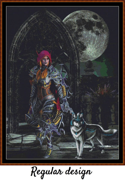 Wolf & Warrior cross stitch patterns are a fantasy design expertly created from art by Jim Cooper under Public Domain CC0 license