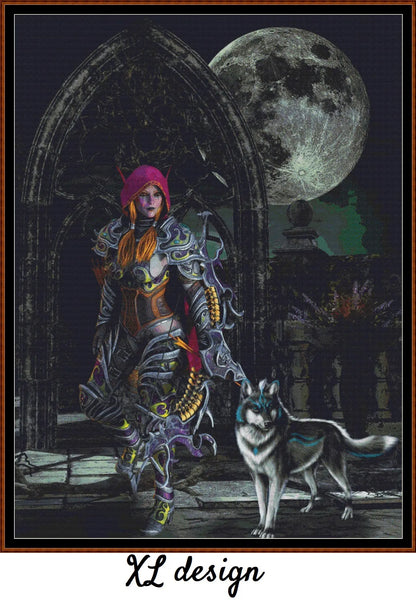Wolf & Warrior cross stitch patterns are a fantasy design expertly created from art by Jim Cooper under Public Domain CC0 license