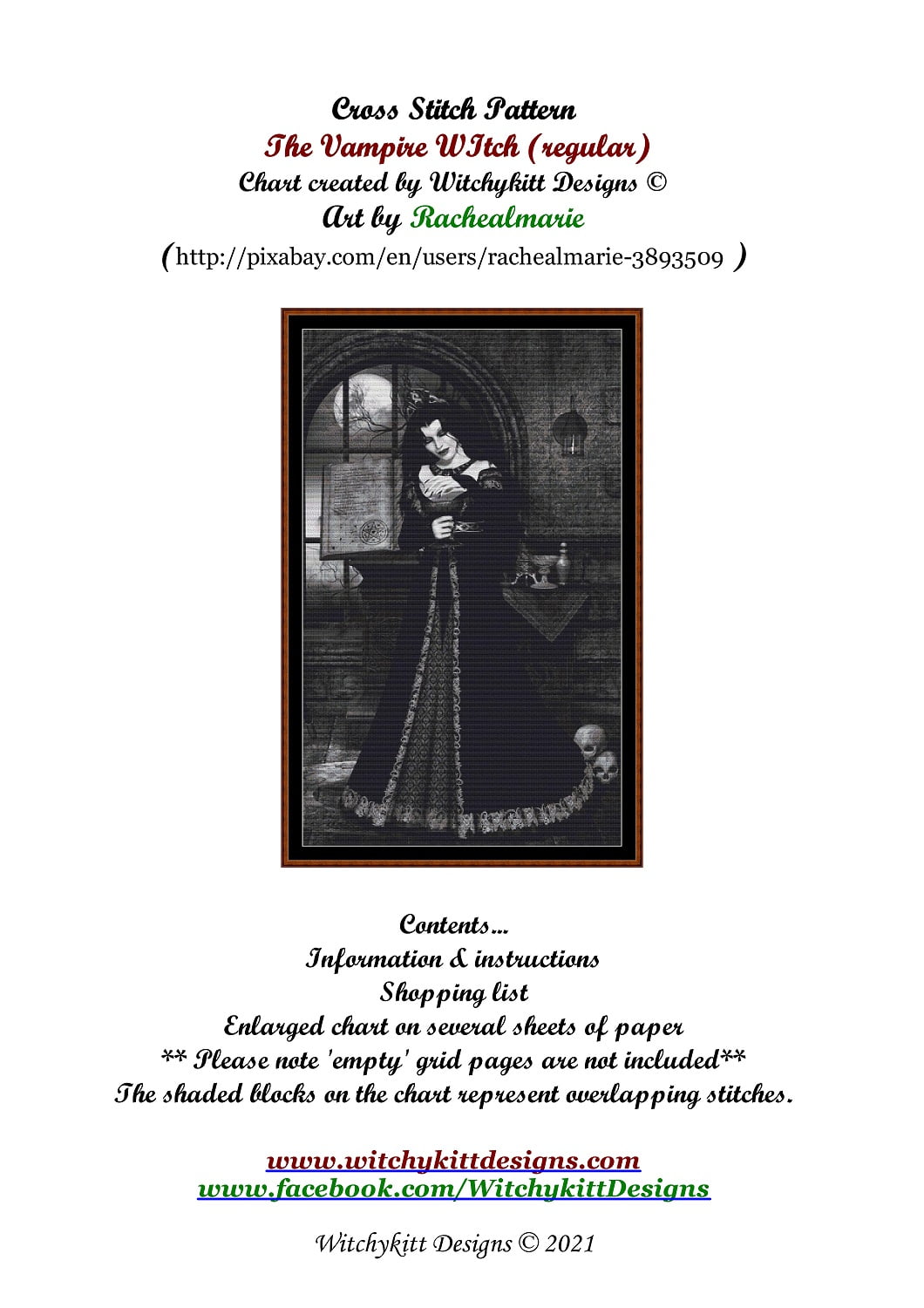 The Vampire Witch patterns are expertly created from art by Rachealmarie under Public Domain CC0 license