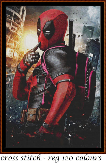 Deadpool cross stitch patterns expertly created by Sam Deadpool is a superhero pattern that comes as a full coverage pattern with no back-stitching. Additionally, Deadpool is available in 3 different design variations - cross stitch regular, regular extra colours & XL And each sale includes both B&W and colour charts